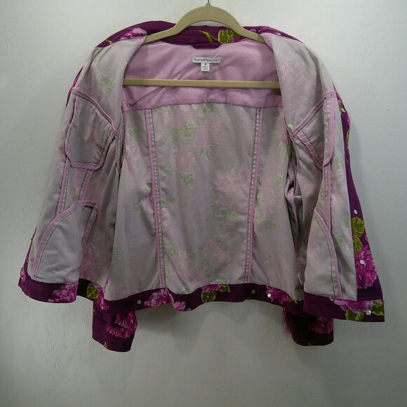 Issac Mizrahi Purple Floral Button Down Collared Jacket Size 14 - Picture 7 of 9